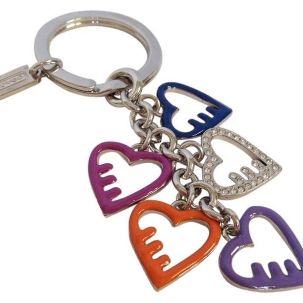 COACH Multi Color 5 Heart Charms Key Ring FOB NEW